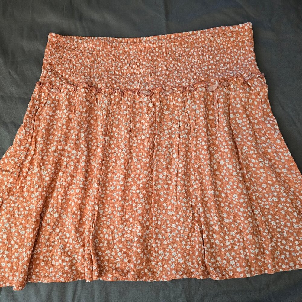 NWOT Floral Print Mini Skirt XL Smocked Waist Cottagecore BOHO Hippie Rose